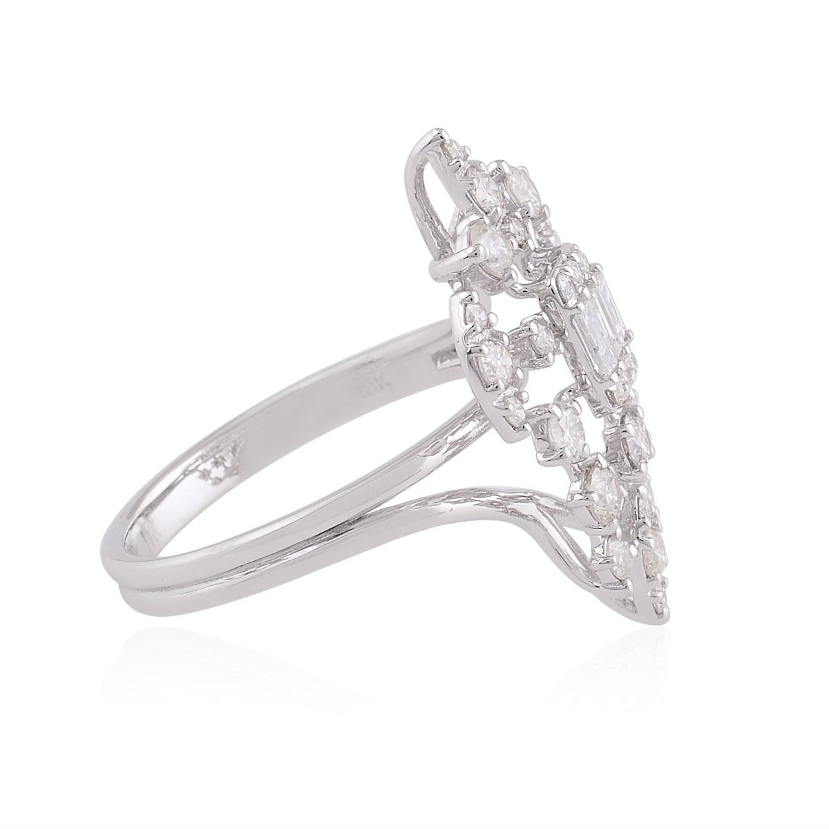 1.15 TCW Solid 18 Kt Gold SI Clarity HI Color Baguette & Round Diamond Proposal Designer Ring