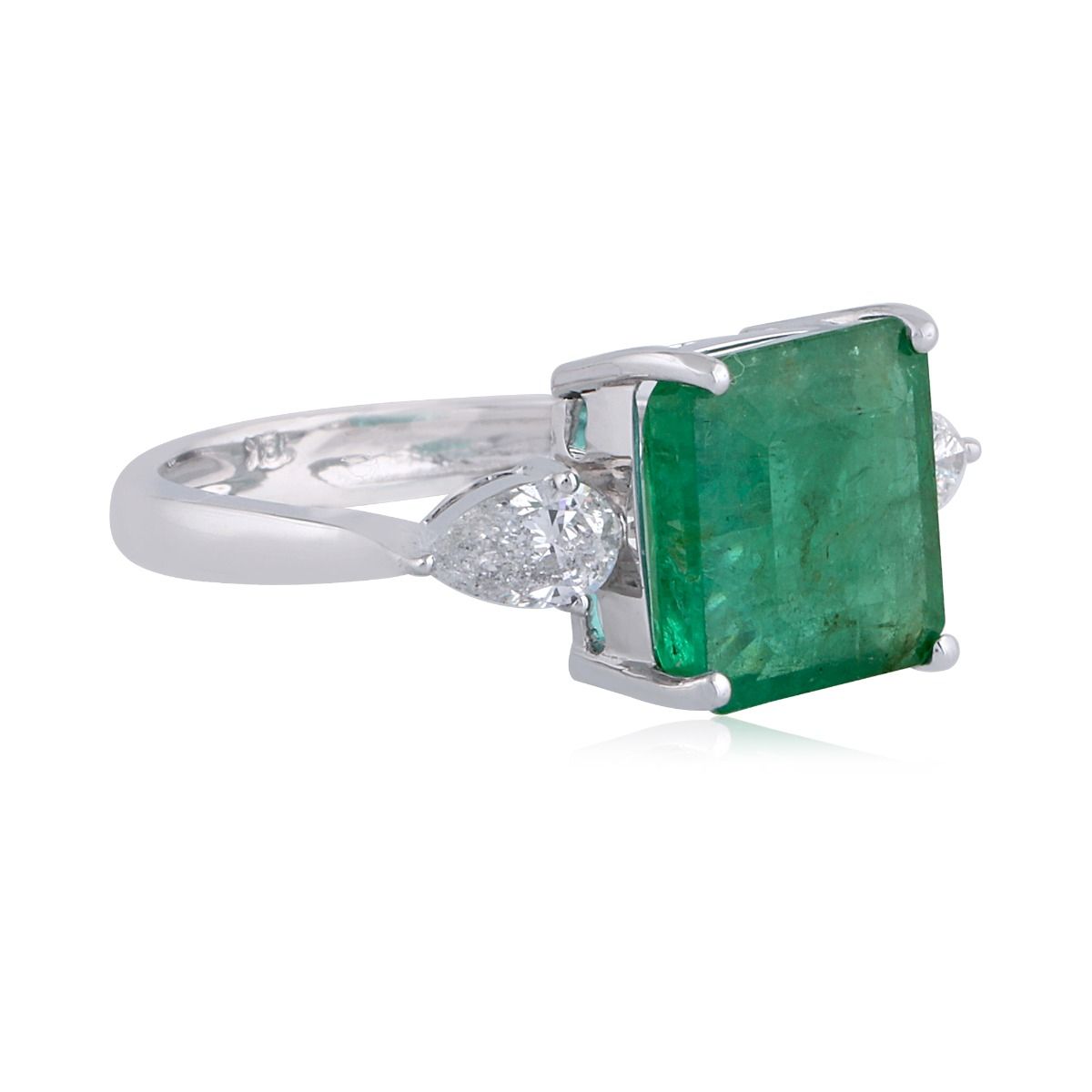 One Emerald Stone Solid 18Kt White Gold SI Clarity HI Color Diamond Promise Ring