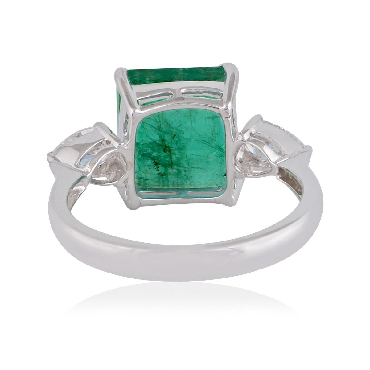 One Emerald Stone Solid 18Kt White Gold SI Clarity HI Color Diamond Promise Ring