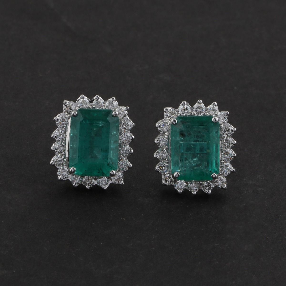 Real Emerald Solid 18 Kt White Gold SI Clarity HI Color Diamond Fine Stud Earrings