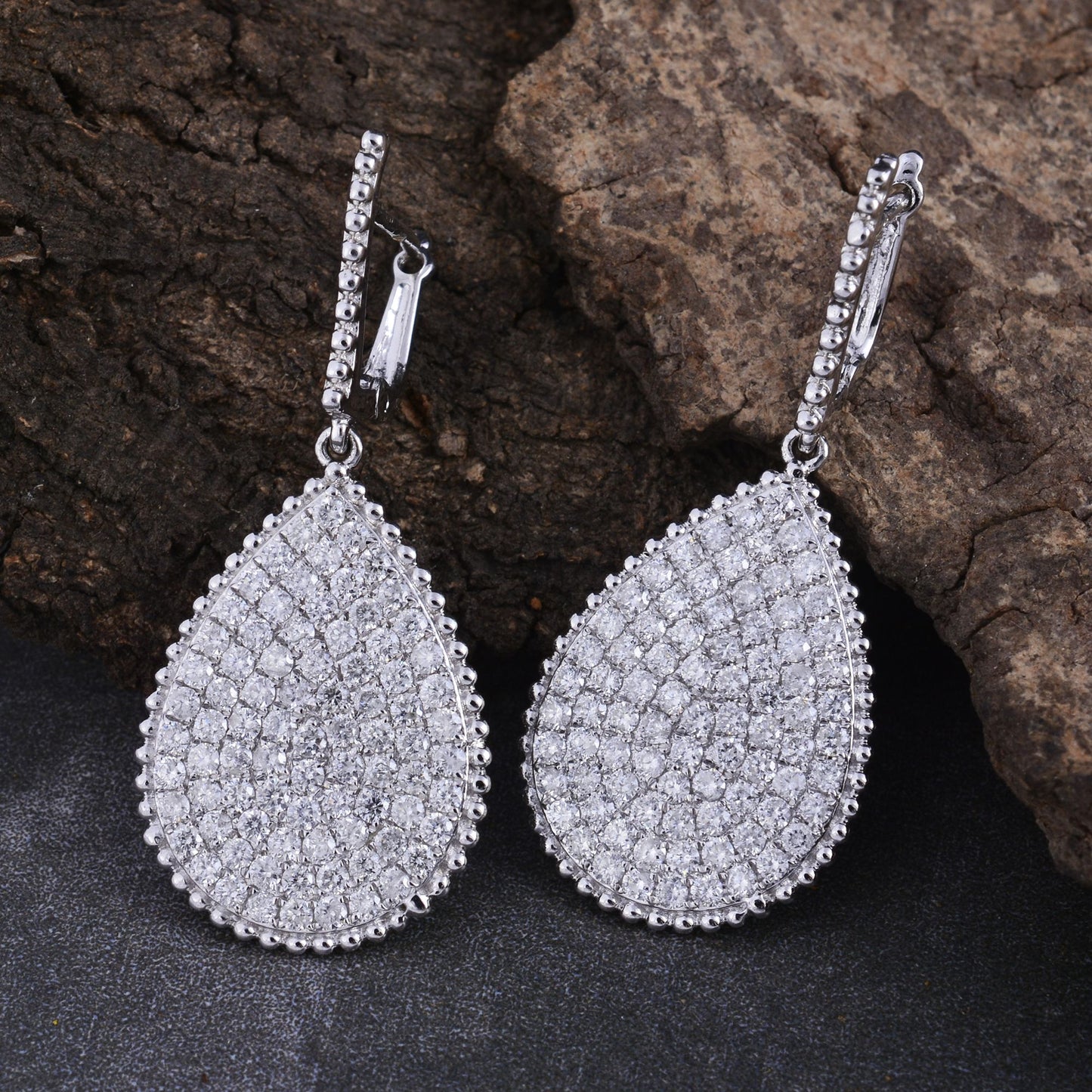 5.1 TCW Solid 10Kt White Gold SI Clarity HI Color Pave Diamond Handmade Clip On Earrings