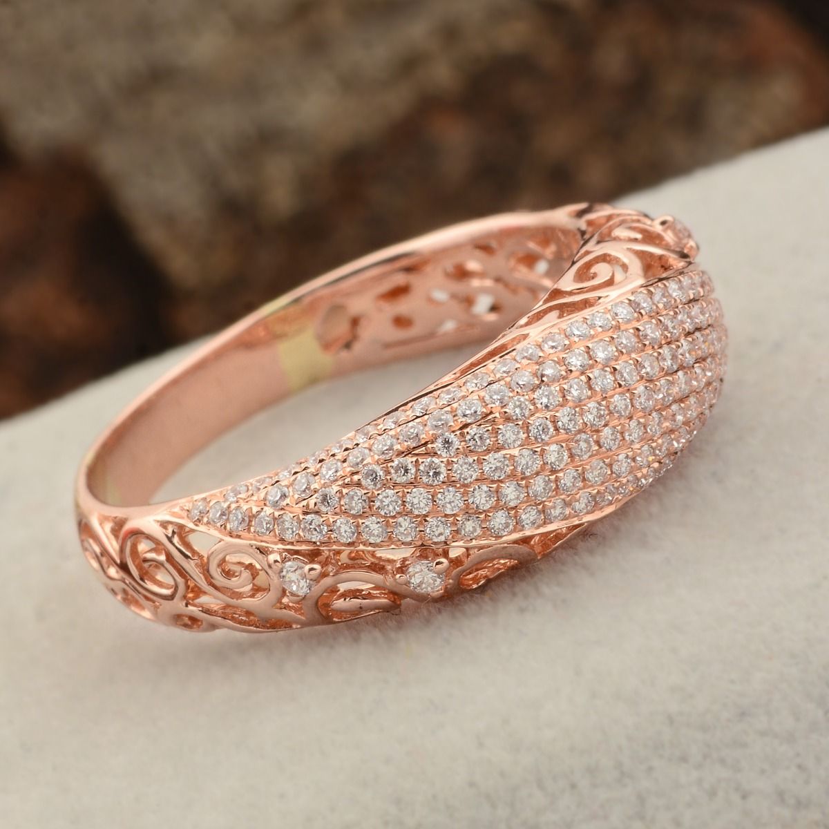 Art Deco Style 18k Rose Gold Ring 0.70 TCW SI Clarity HI Color Diamond Ring , Dome Ring , Jewelry For Women , Gift For Her