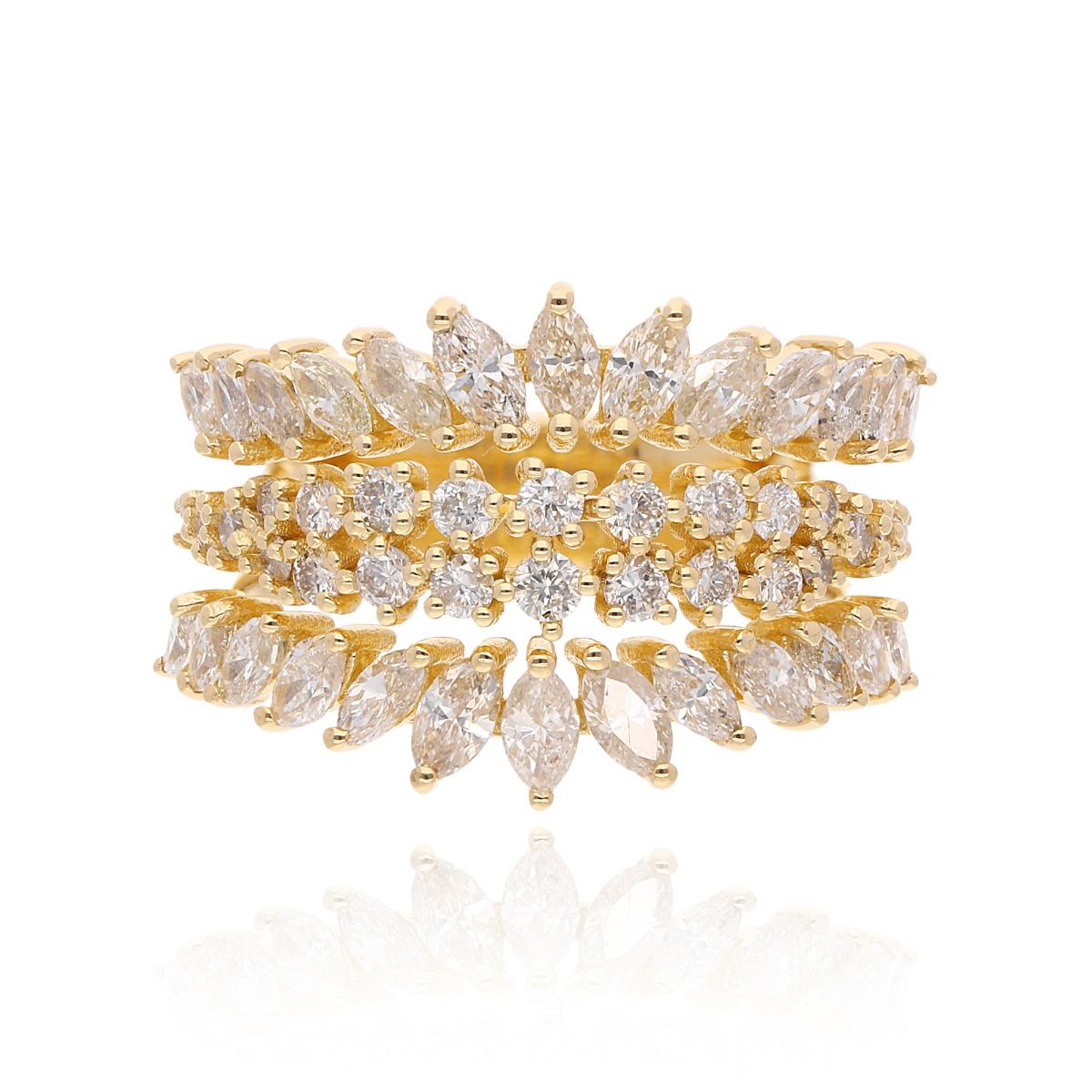 18k Yellow Gold Handmade Ring Natural 2 Carat HI/SI Diamond Women Jewelry Wedding Gift