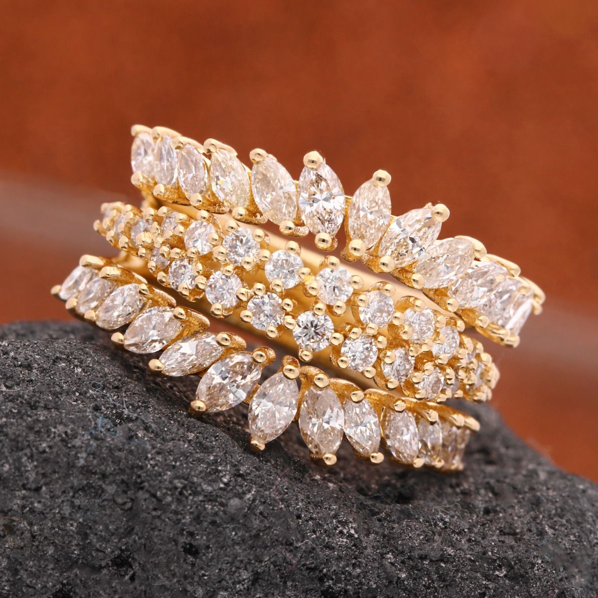 18k Yellow Gold Handmade Ring Natural 2 Carat HI/SI Diamond Women Jewelry Wedding Gift