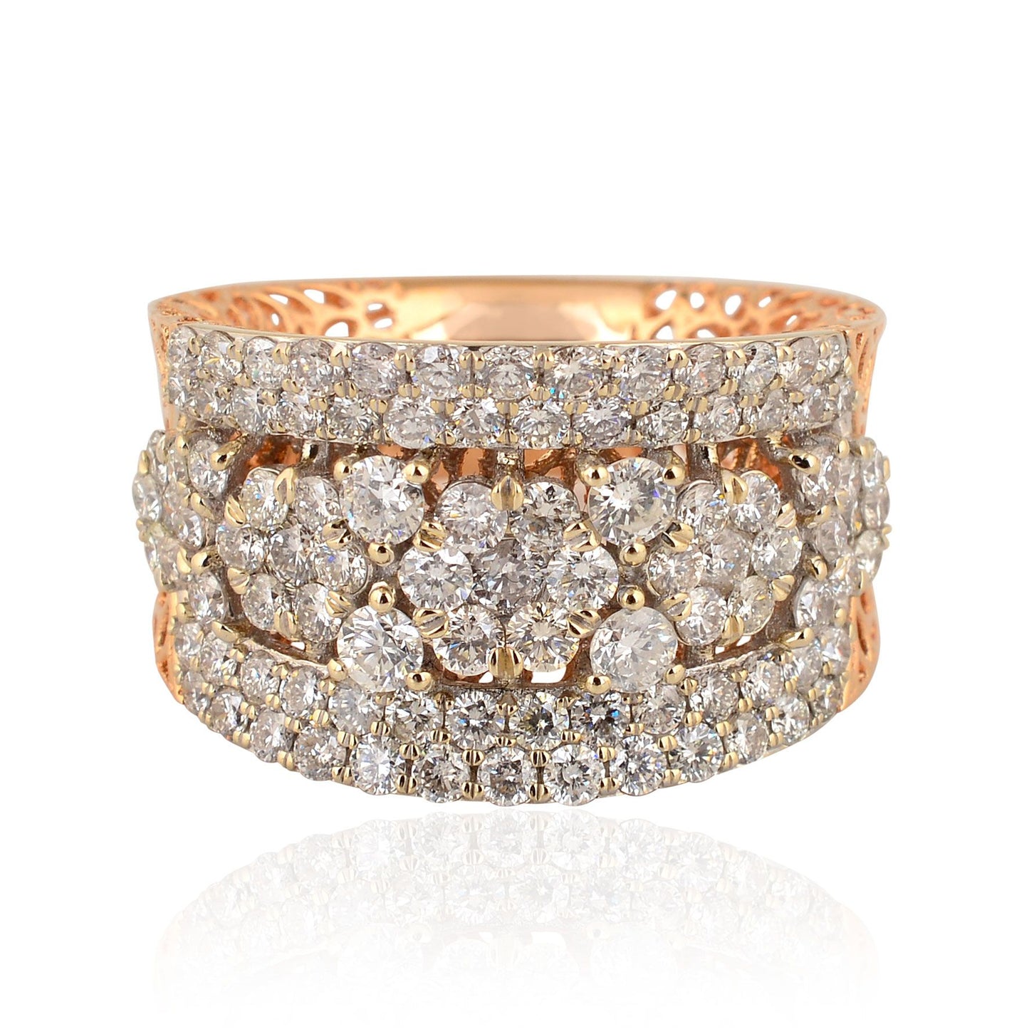 3.6 TCW Solid 18 Kt Rose Gold SI Clarity HI Color Diamond Filigree Band Rings buying jewelry in india