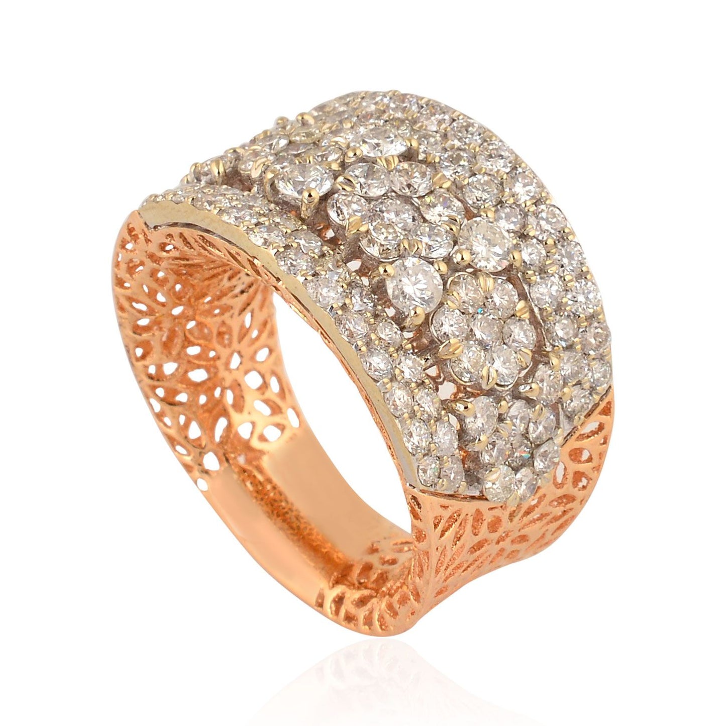 3.6 TCW Solid 18 Kt Rose Gold SI Clarity HI Color Diamond Filigree Band Rings buying jewelry in india