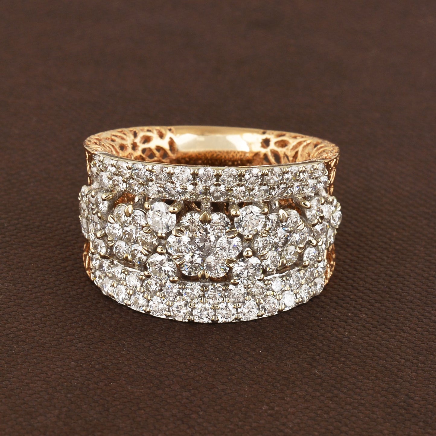 3.6 TCW Solid 18 Kt Rose Gold SI Clarity HI Color Diamond Filigree Band Rings buying jewelry in india