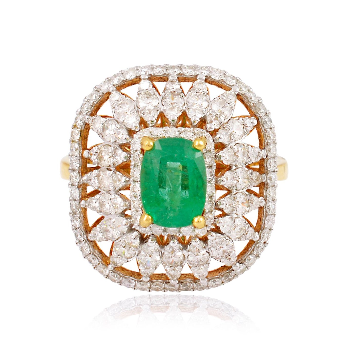 Solid 18Kt Yellow Gold SI Clarity HI Color Diamond Oval Emerald Gemstone Ring Online Emerald Store