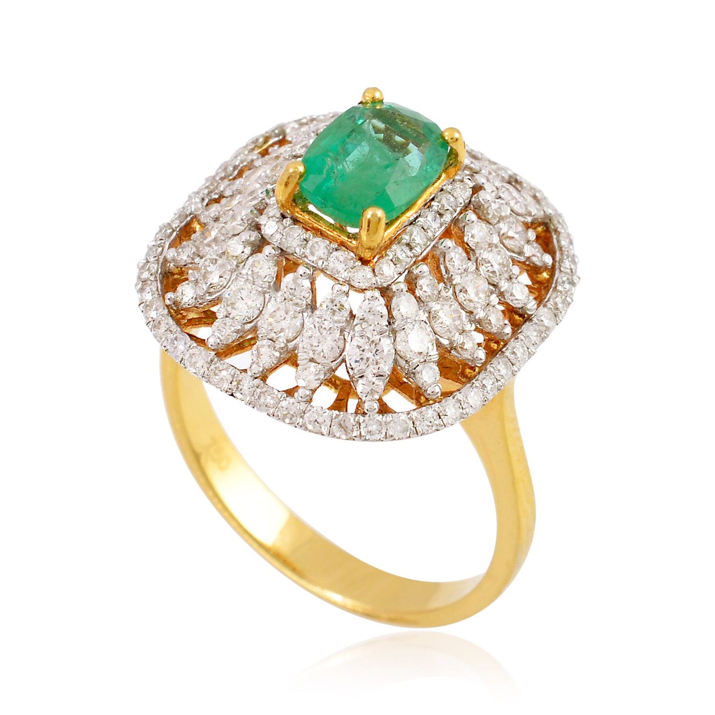 Solid 18Kt Yellow Gold SI Clarity HI Color Diamond Oval Emerald Gemstone Ring Online Emerald Store