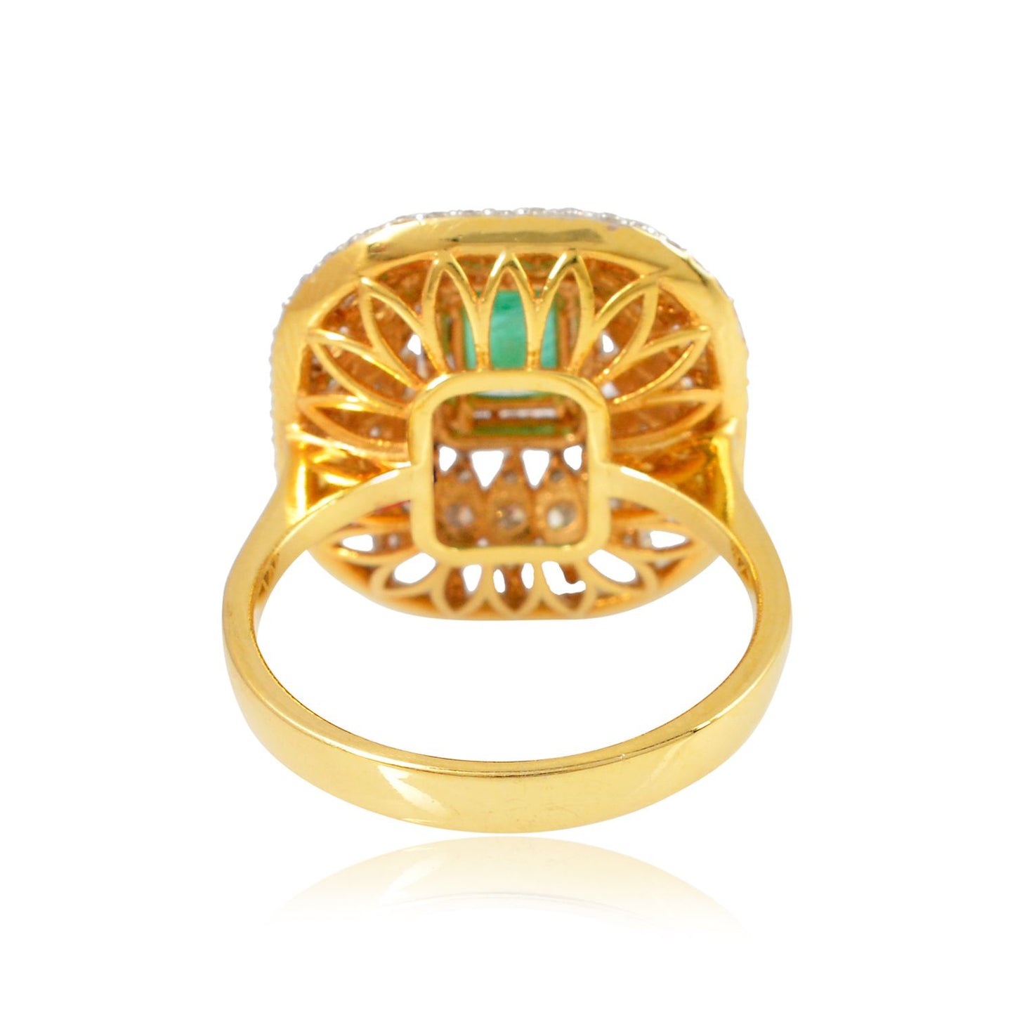 Solid 18Kt Yellow Gold SI Clarity HI Color Diamond Oval Emerald Gemstone Ring Online Emerald Store