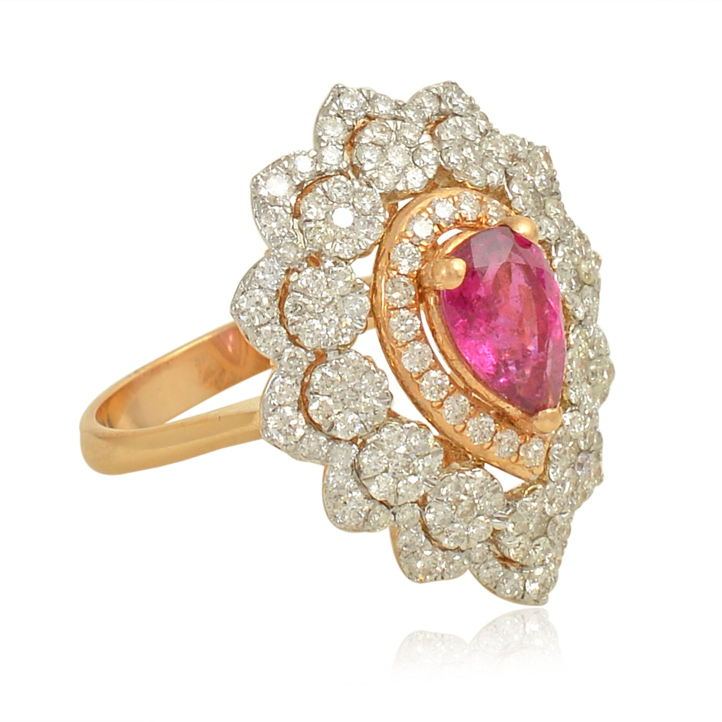 Solid 18 Kt Yellow Gold SI Clarity HI Color Diamond Pear Ruby Gemstone Ring Purchase Jewelry Online