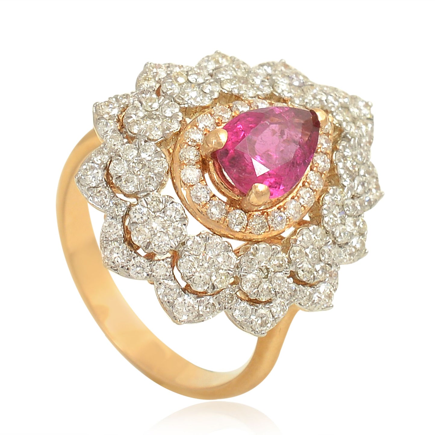 Solid 18 Kt Yellow Gold SI Clarity HI Color Diamond Pear Ruby Gemstone Ring Purchase Jewelry Online