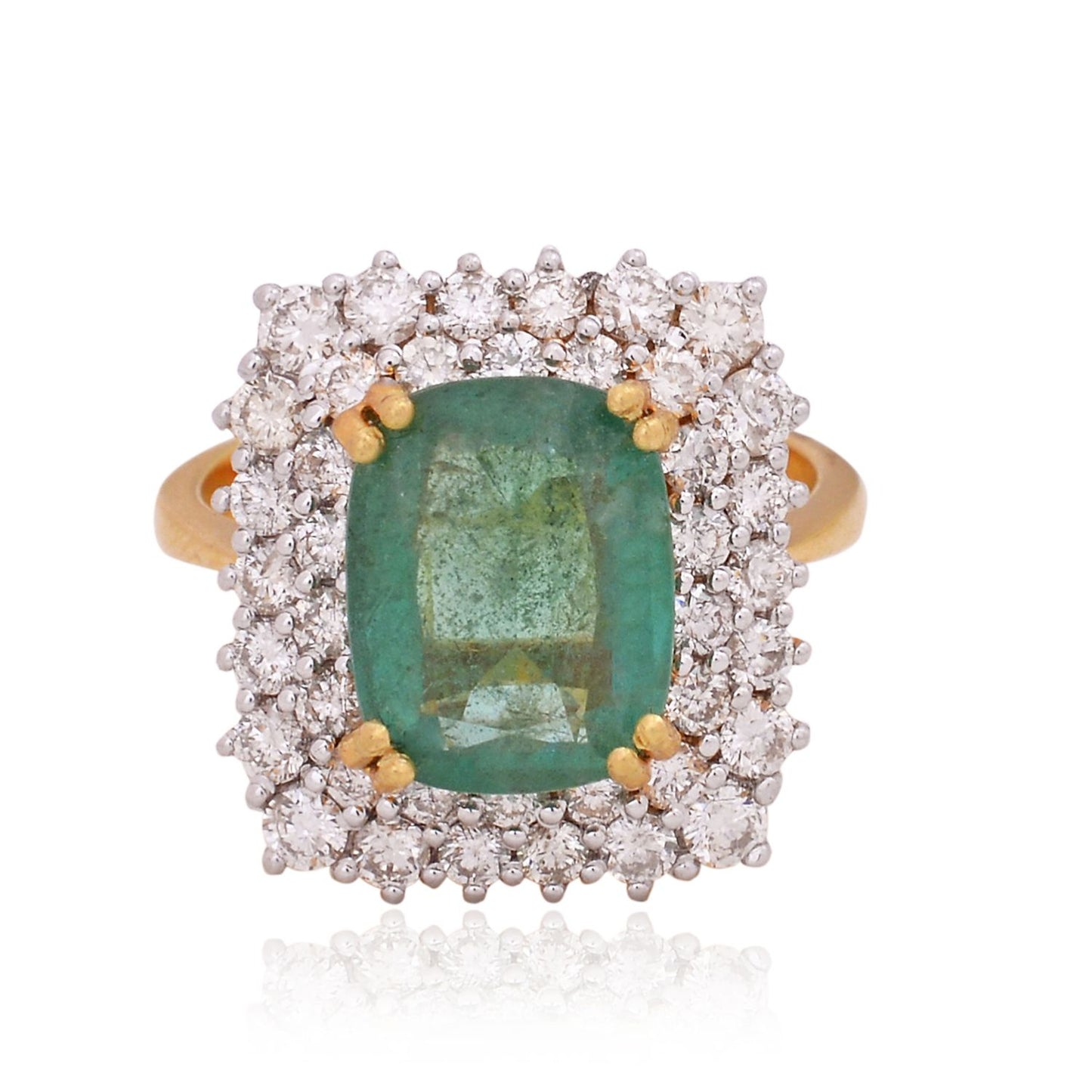 Solid 18 Kt Yellow Gold SI Clarity HI Color Diamond Emerald Gemstone Rings Online Emerald Store