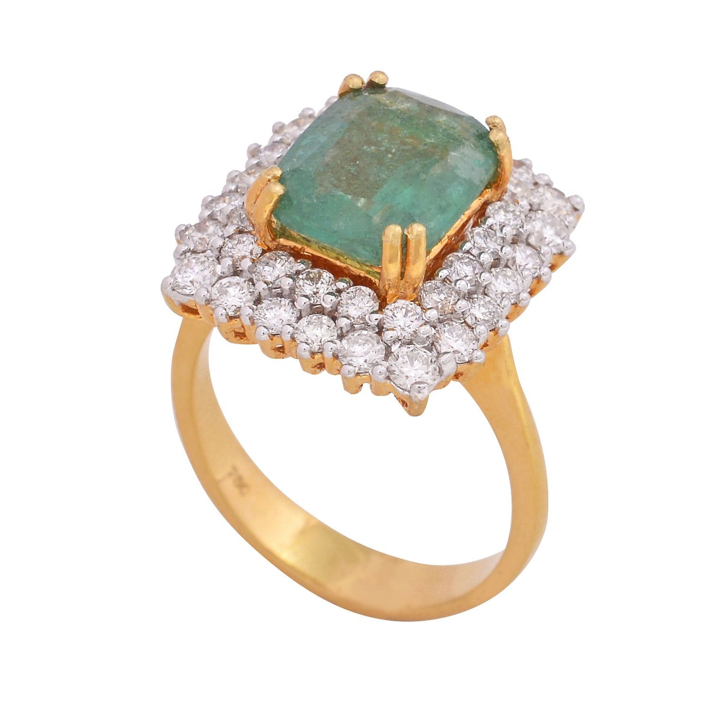 Solid 18 Kt Yellow Gold SI Clarity HI Color Diamond Emerald Gemstone Rings Online Emerald Store