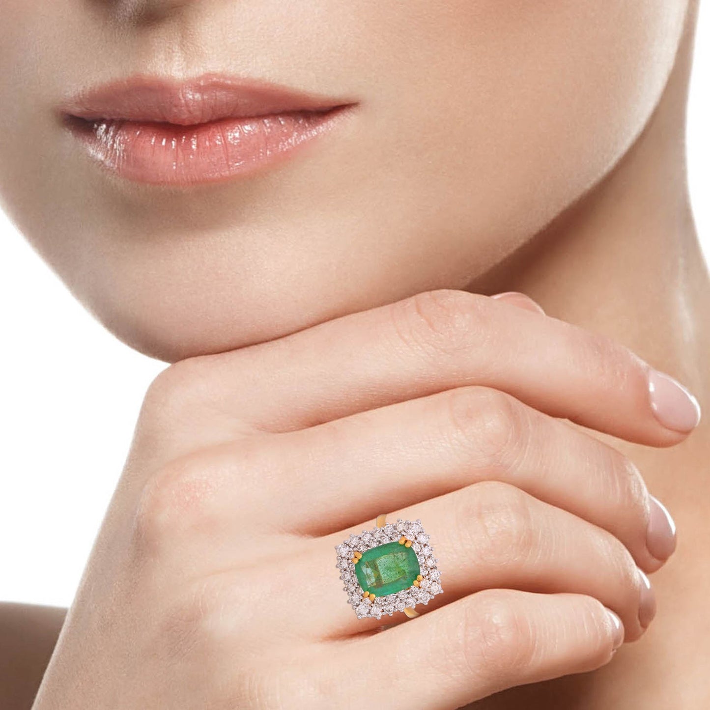 Solid 18 Kt Yellow Gold SI Clarity HI Color Diamond Emerald Gemstone Rings Online Emerald Store