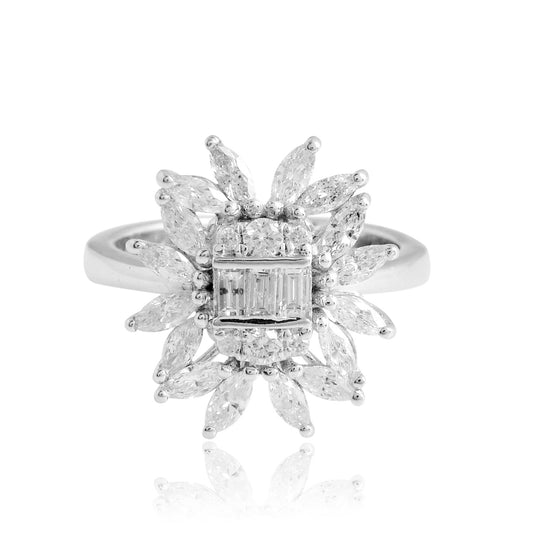 1.35 TCW Solid 18 Kt White Gold SI Clarity HI Color Marquise & Baguette Diamond Rings JewelbyReeka store