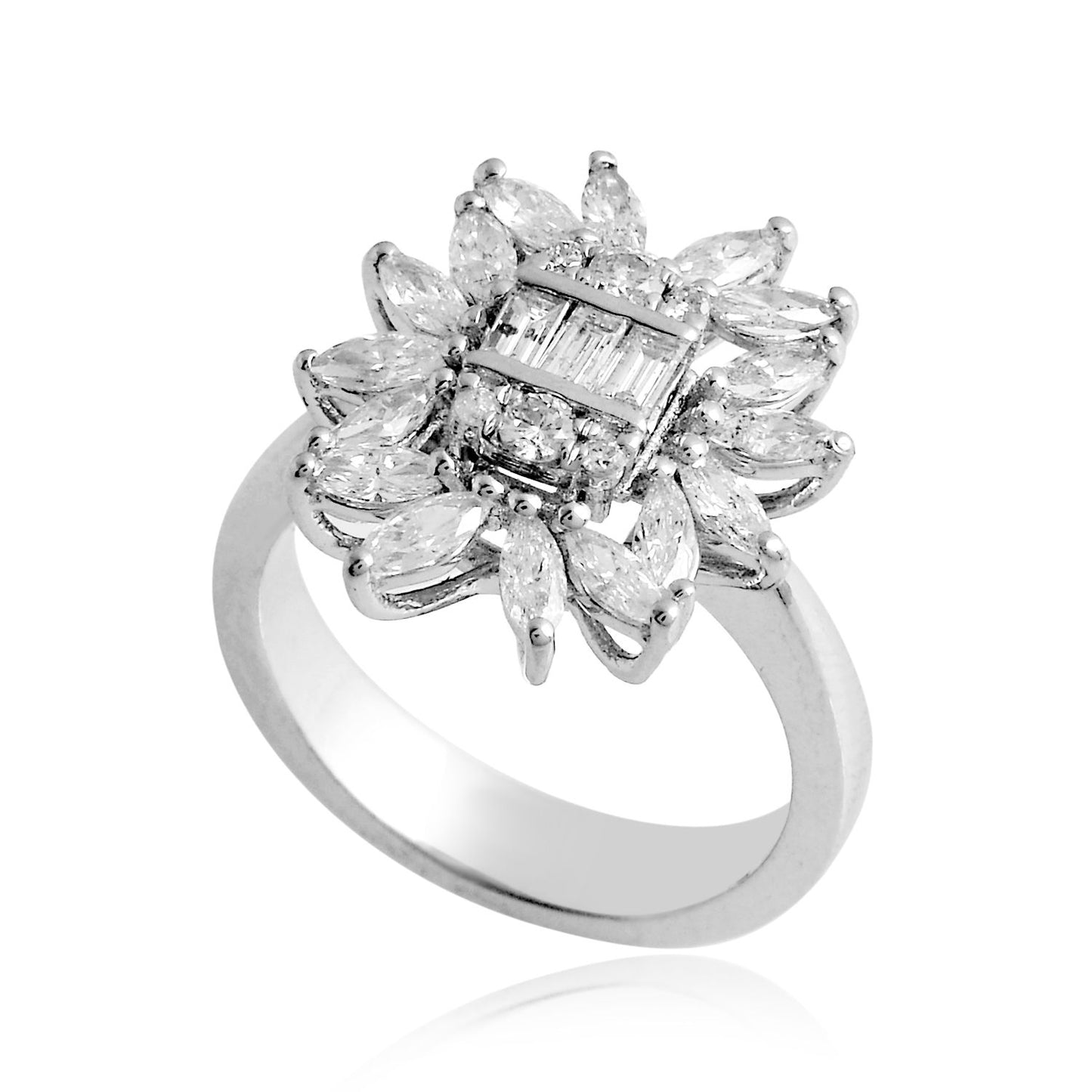 1.35 TCW Solid 18 Kt White Gold SI Clarity HI Color Marquise & Baguette Diamond Rings JewelbyReeka store