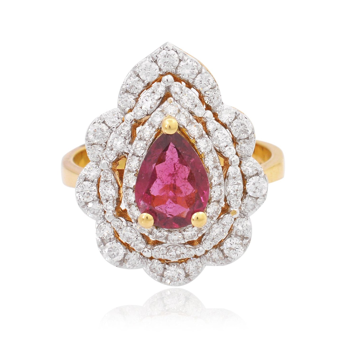 Solid 18 Kt Yellow Gold SI Clarity HI Color Diamond Pear Ruby Gemstone Rings best jewellery in india