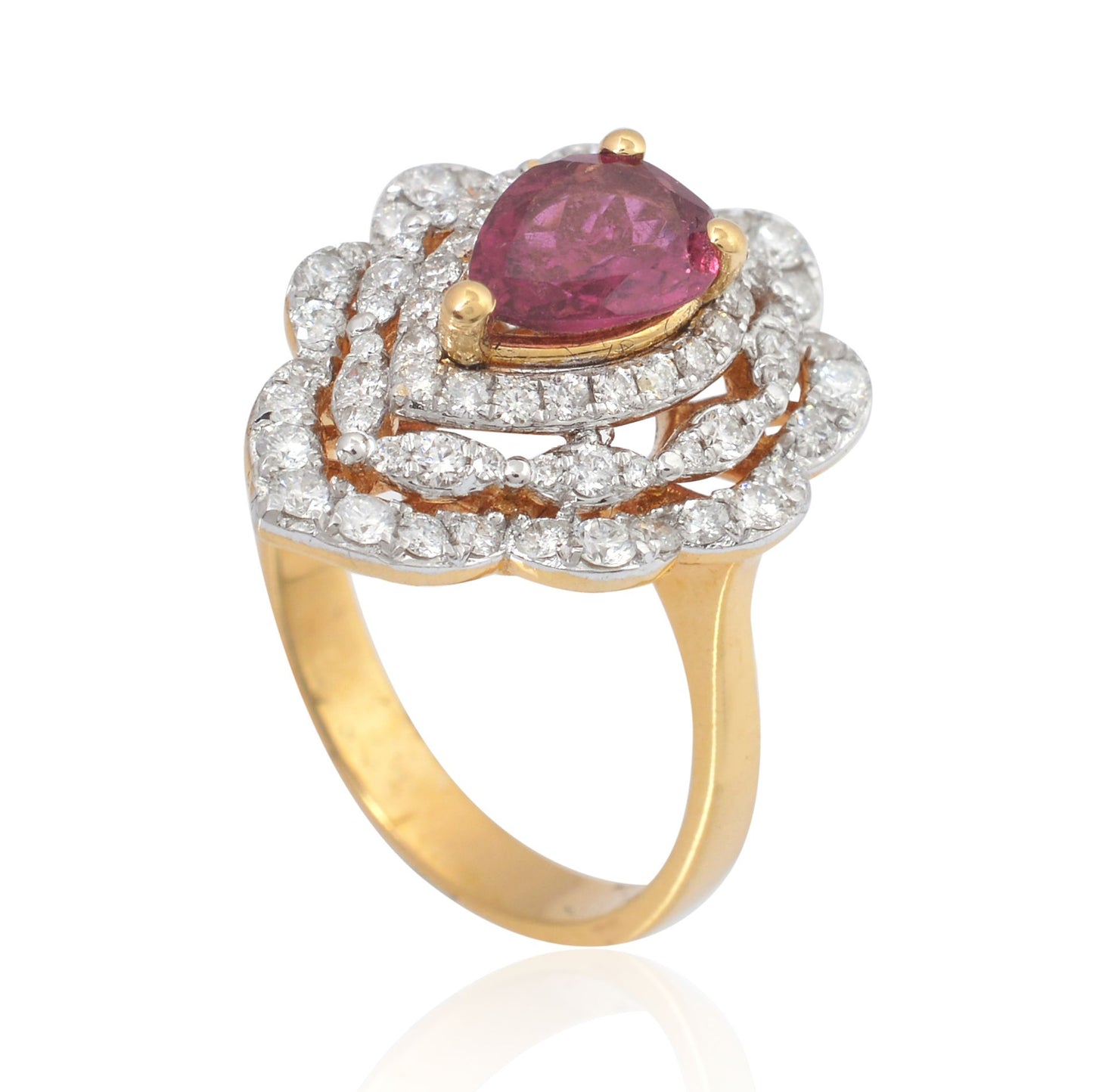 Solid 18 Kt Yellow Gold SI Clarity HI Color Diamond Pear Ruby Gemstone Rings best jewellery in india