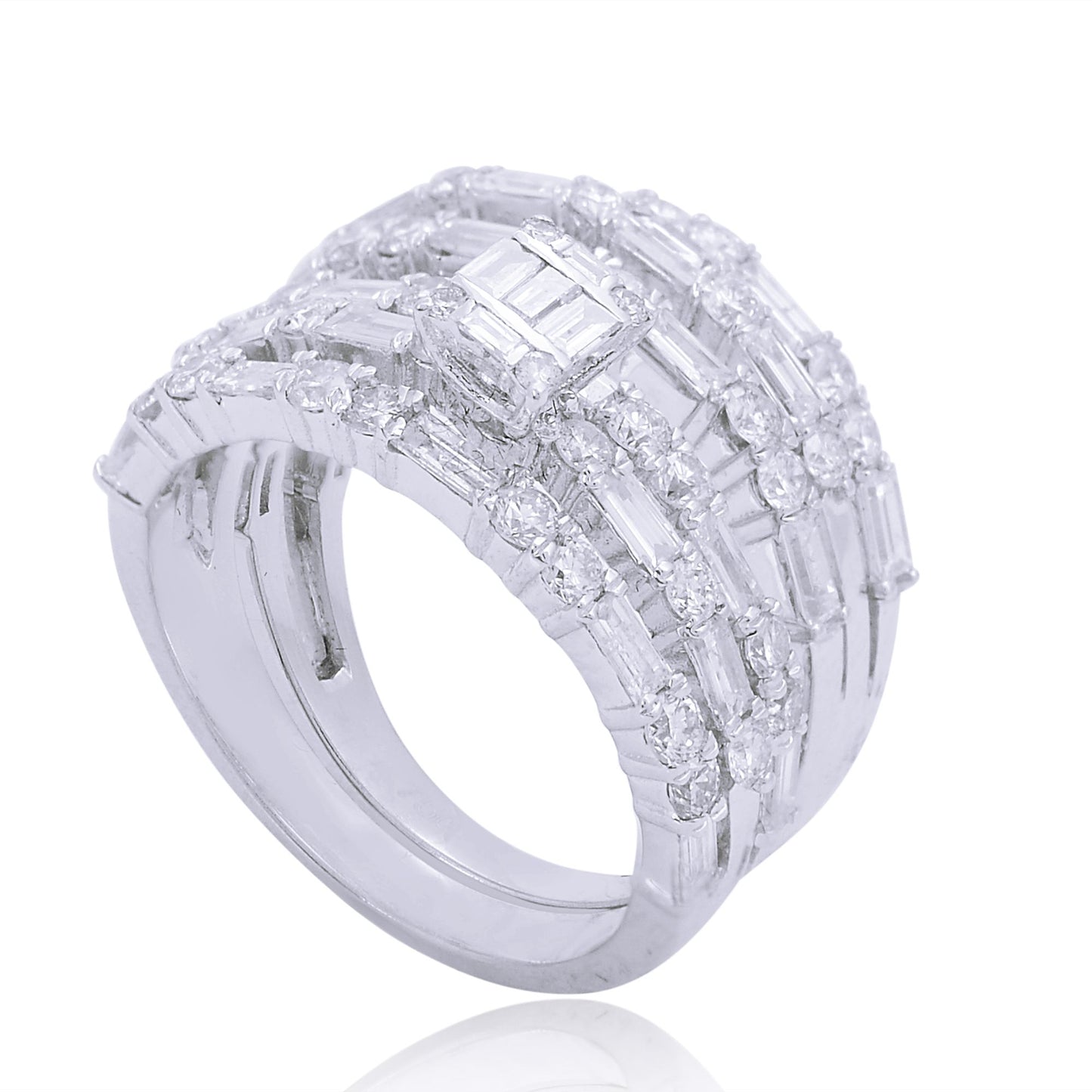 3.35 TCW Solid 18 Kt White Gold SI Clarity HI Color Diamond Multi Band Rings best jewellery in india