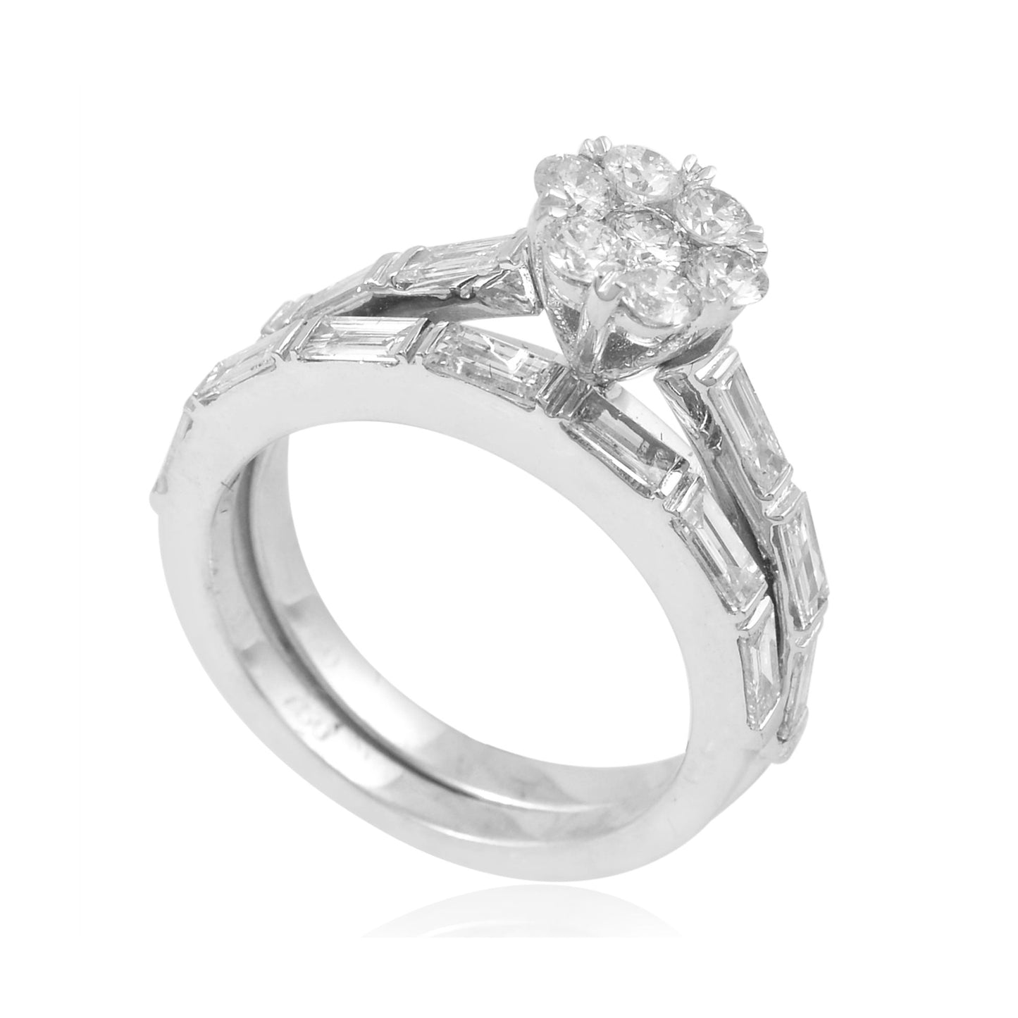 1.65 TCW Solid 18 Kt White Gold SI Clarity HI Color Round & Baguette Diamond Solitaire Rings online shop gold