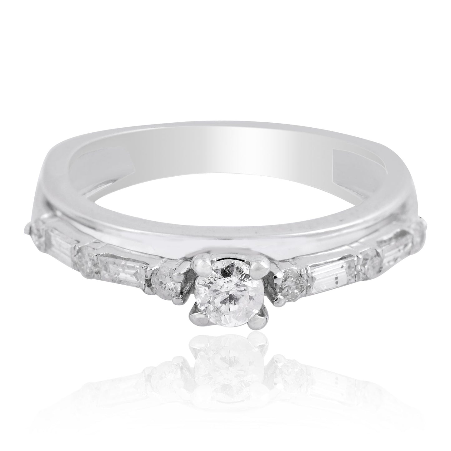 1 TCW Solid 18 Kt White Gold SI Clarity HI Color Baguette Diamond Double Band Solitaire Rings Gold Shop