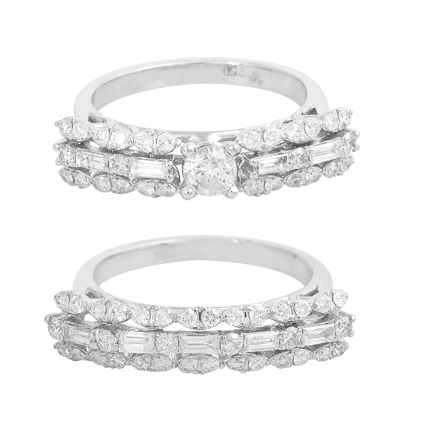 1.9 TCW Solid 18 Kt White Gold SI Clarity HI Color Diamond Half Eternity Double Band Rings best jewellery website