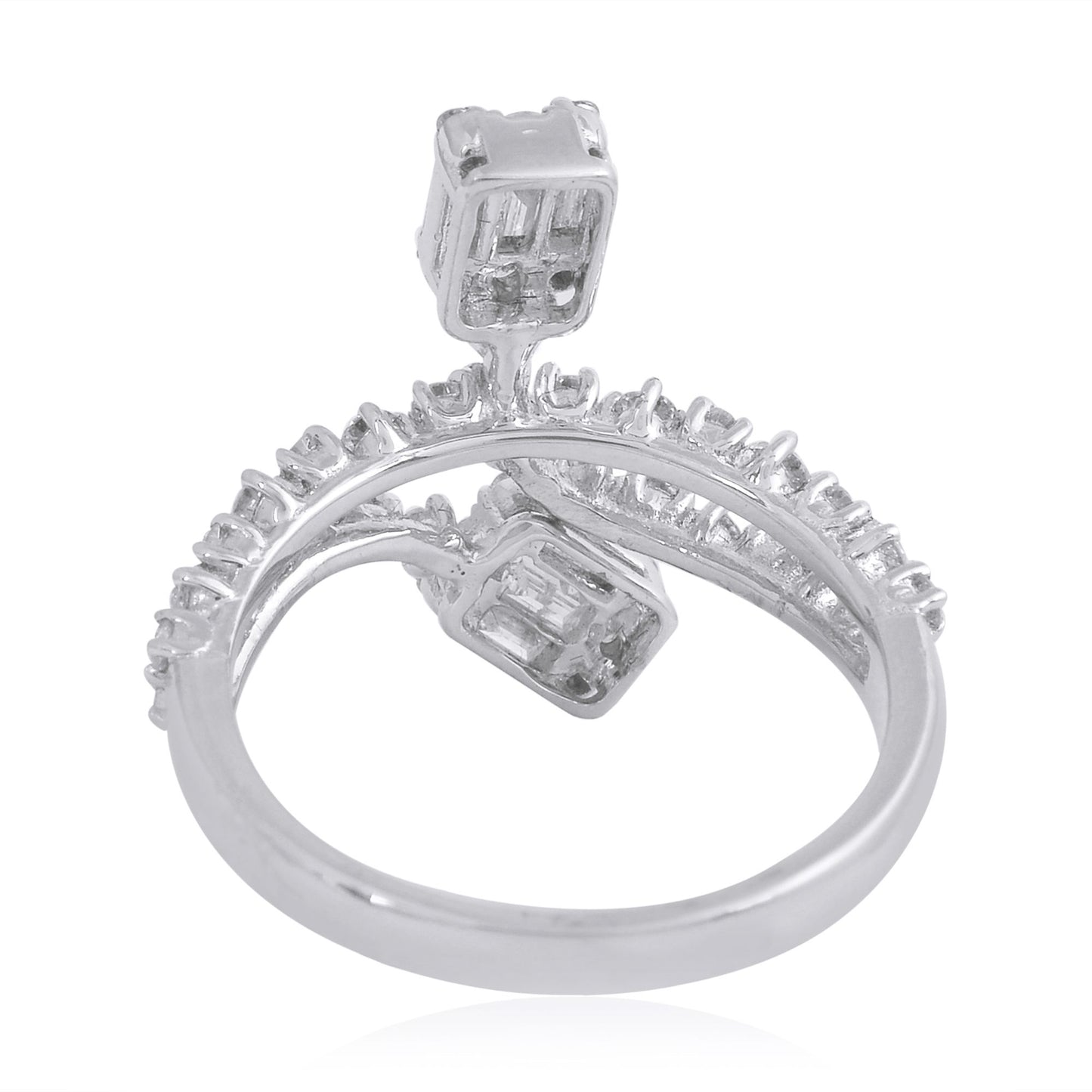 1.15 TCW Solid 18 Kt White Gold SI Clarity HI Color Baguette Diamond Designer Bypass Rings