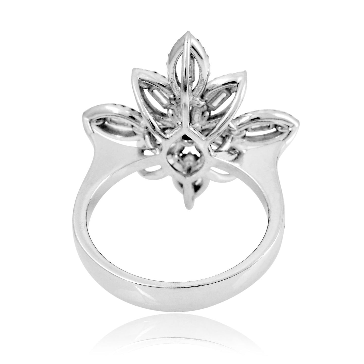 0.8 TCW Solid 18Kt White Gold SI Clarity HI Color Baguette Diamond Flower Design Ring Spetrum Jewelry