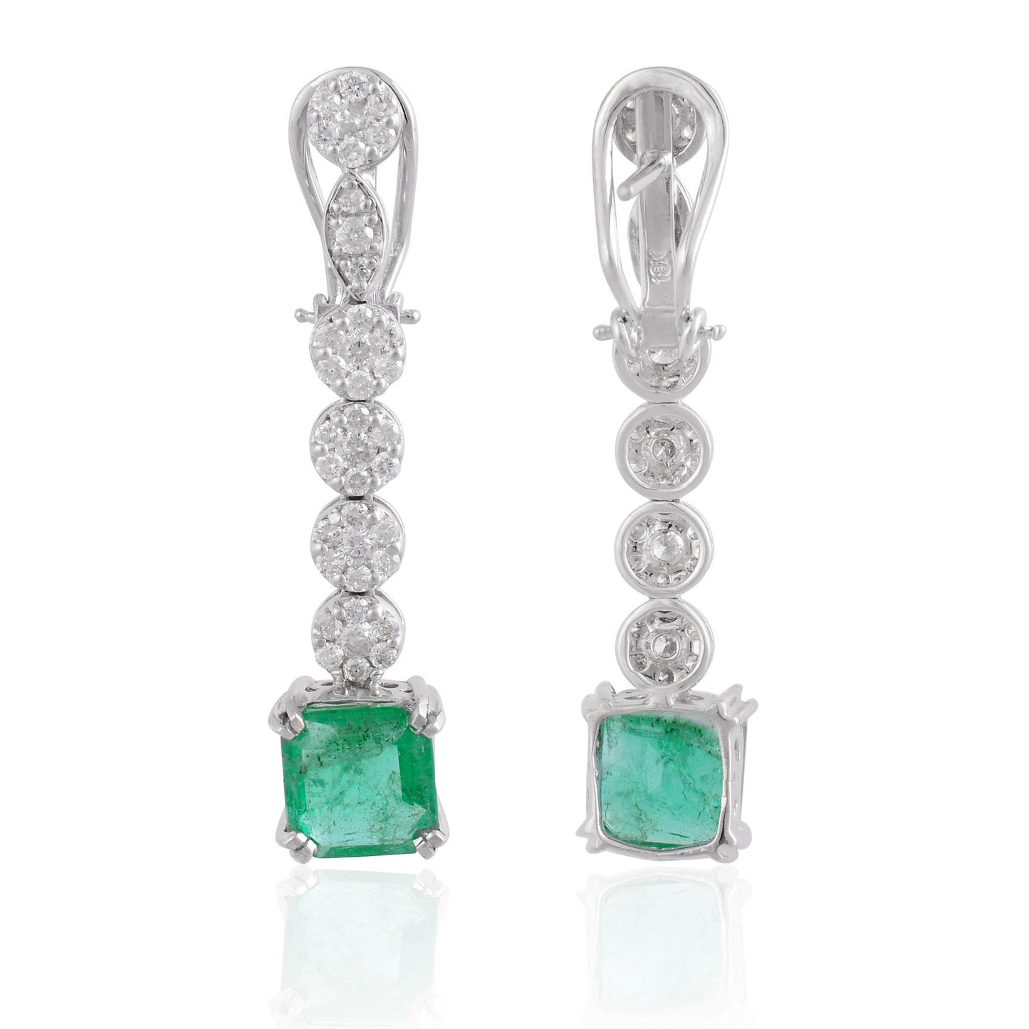 Real Emerald Solid 10Kt White Gold SI Clarity HI Color Diamond Fine Dangle Earrings