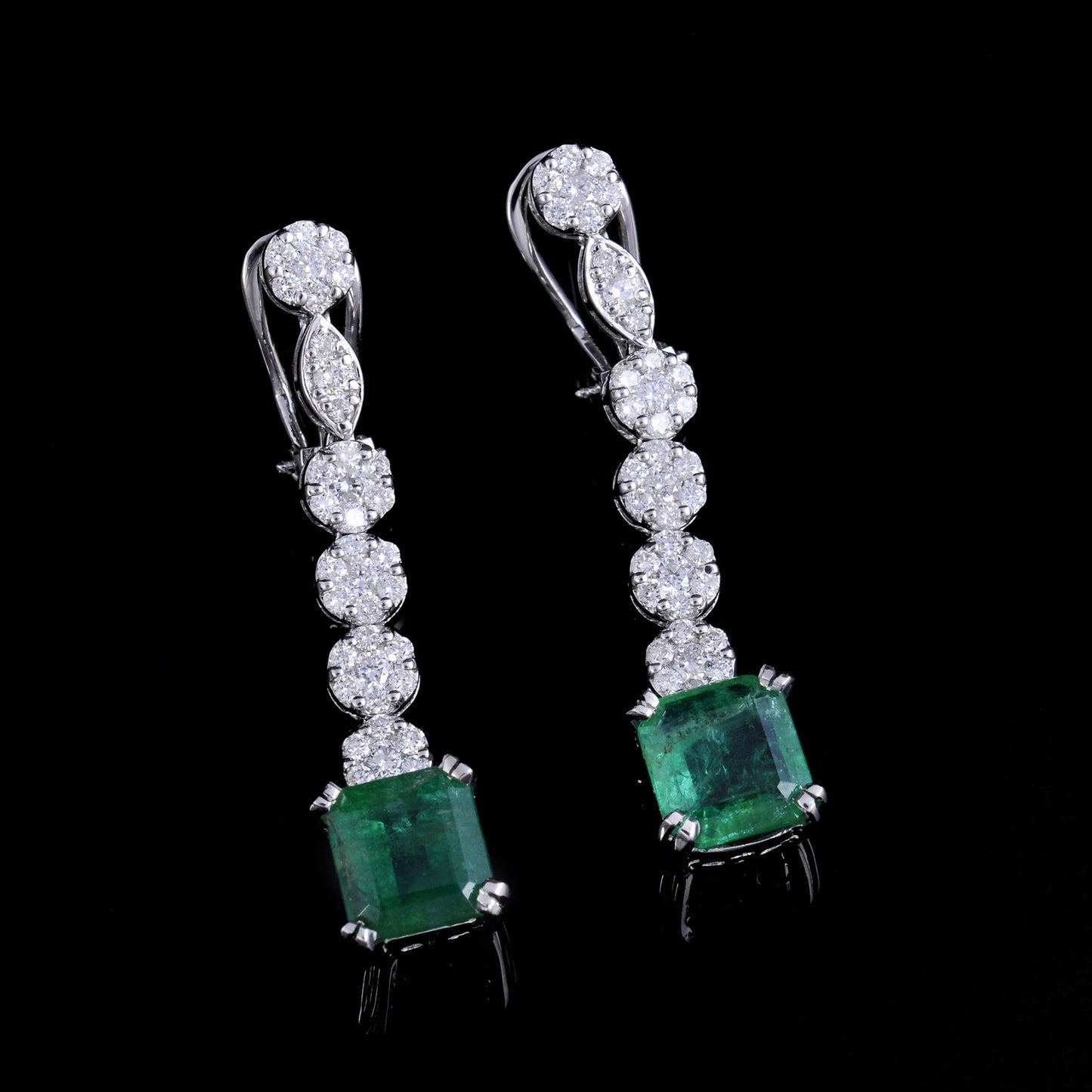 Real Emerald Solid 10Kt White Gold SI Clarity HI Color Diamond Fine Dangle Earrings