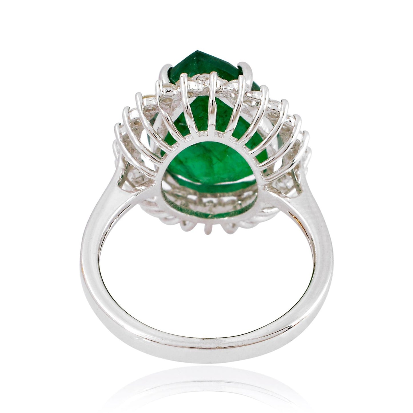 Pear Emerald Gemstone Ring 18 Kt White Gold SI/HI Round Diamond Jewelry