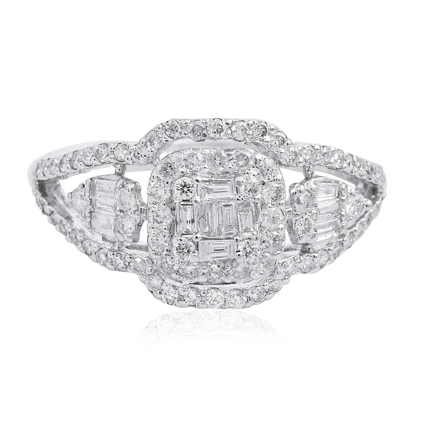 18k White Gold 0.85 Ct HI Color SI Clarity Baguette Diamond Pave Ring Jewelry