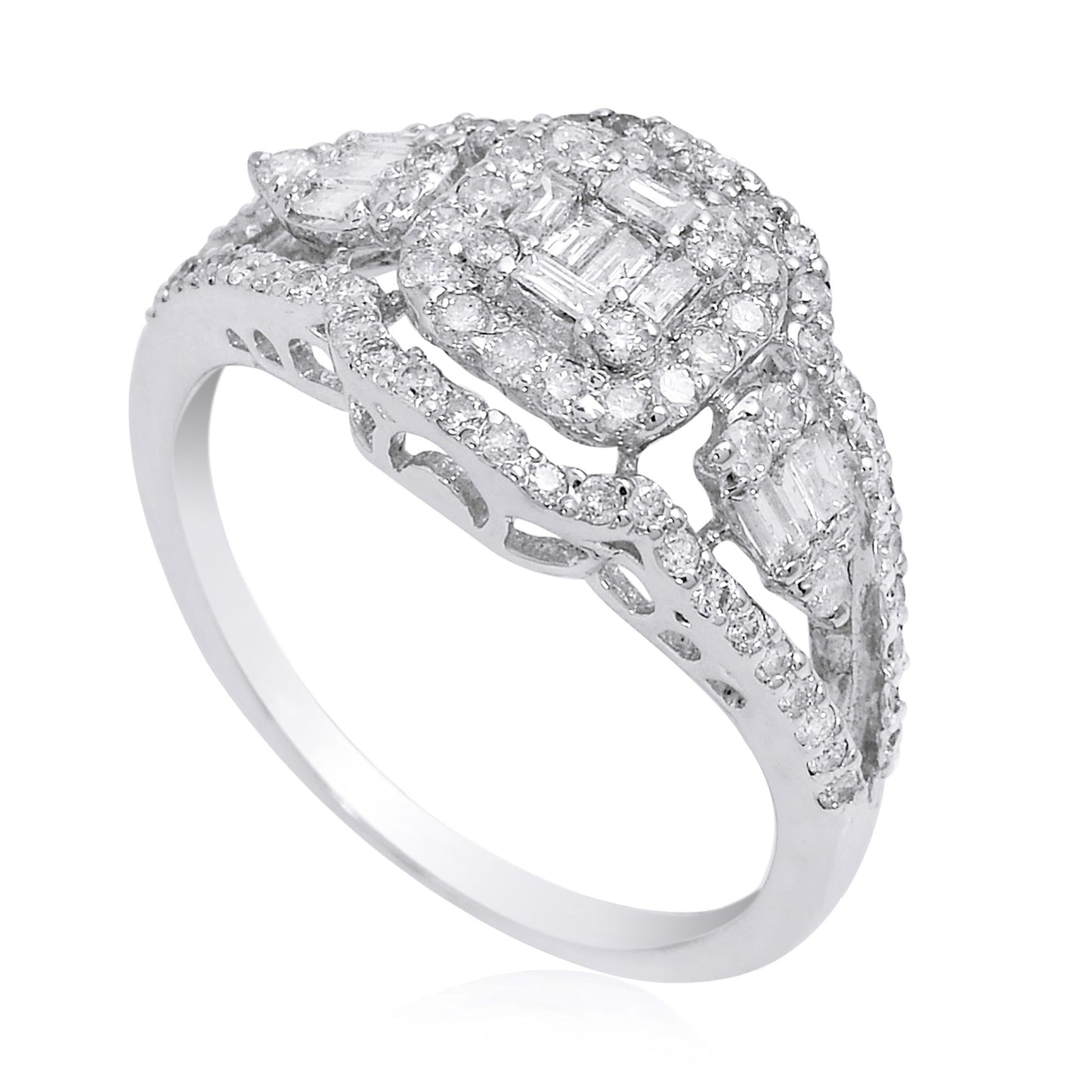 18k White Gold 0.85 Ct HI Color SI Clarity Baguette Diamond Pave Ring Jewelry