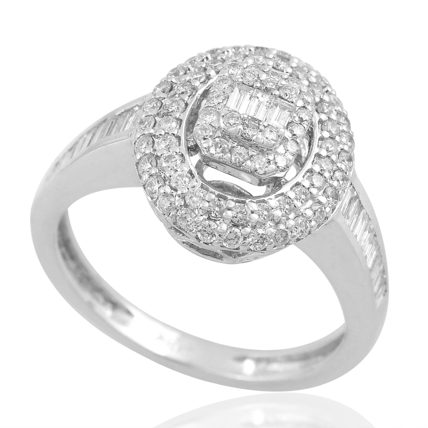 Natural 0.85 Ct Baguette Diamond Dome Ring Solid 18k White Gold Fine Jewelry NEW