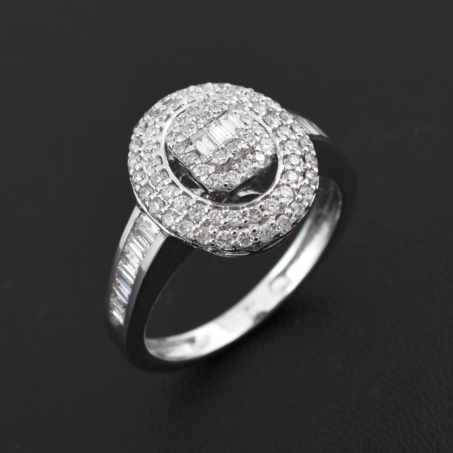 Natural 0.85 Ct Baguette Diamond Dome Ring Solid 18k White Gold Fine Jewelry NEW