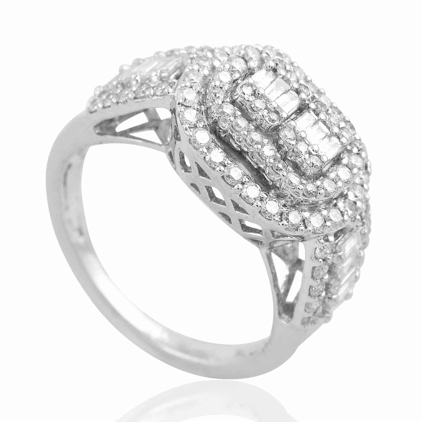 Natural 1.2 Ct SI/HI Pave Baguette Diamond Ring Solid 18k White Gold Jewelry NEW