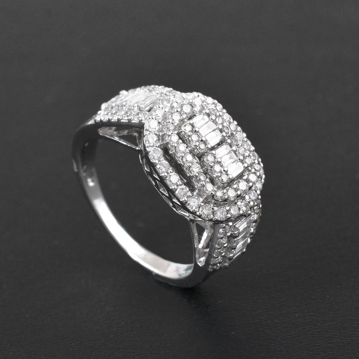 Natural 1.2 Ct SI/HI Pave Baguette Diamond Ring Solid 18k White Gold Jewelry NEW