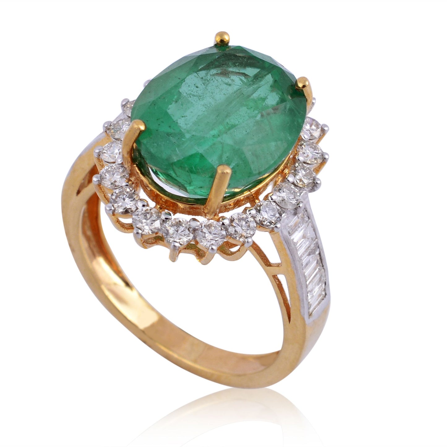 4.25 Ct. Emerald Gemstone Cocktail Ring Diamond 18k Yellow Gold Handmade Jewelry