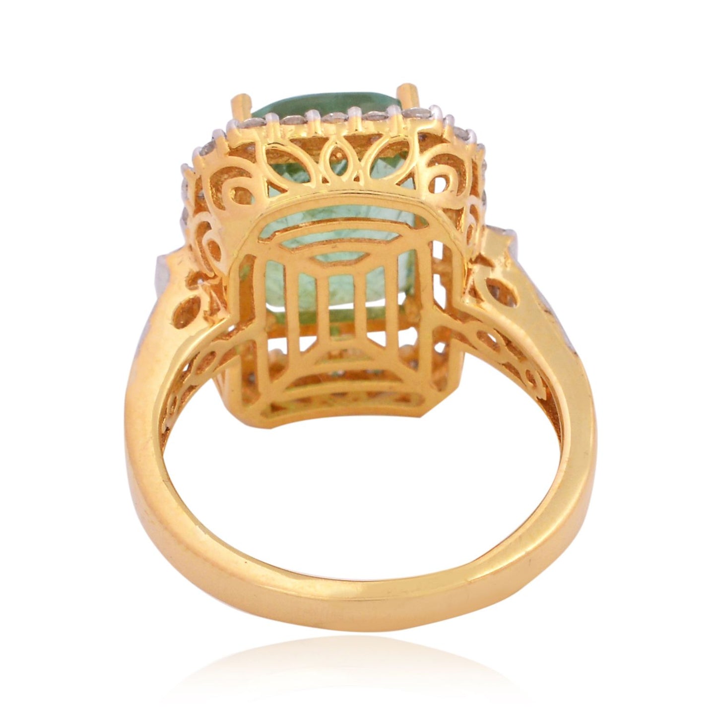 Solid 18Kt Yellow Gold SI Clarity HI Color Diamond Emerald Gemstone Cocktail Ring