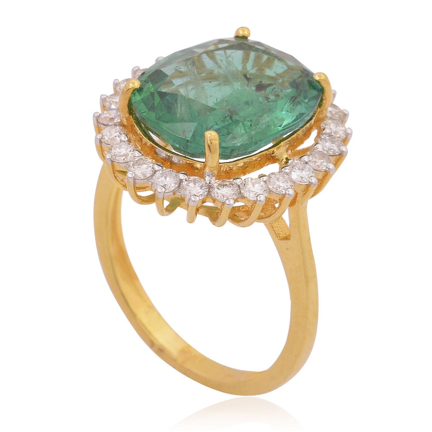 Solid 18Kt Yellow Gold SI Clarity HI Color Diamond Emerald Gemstone Ring