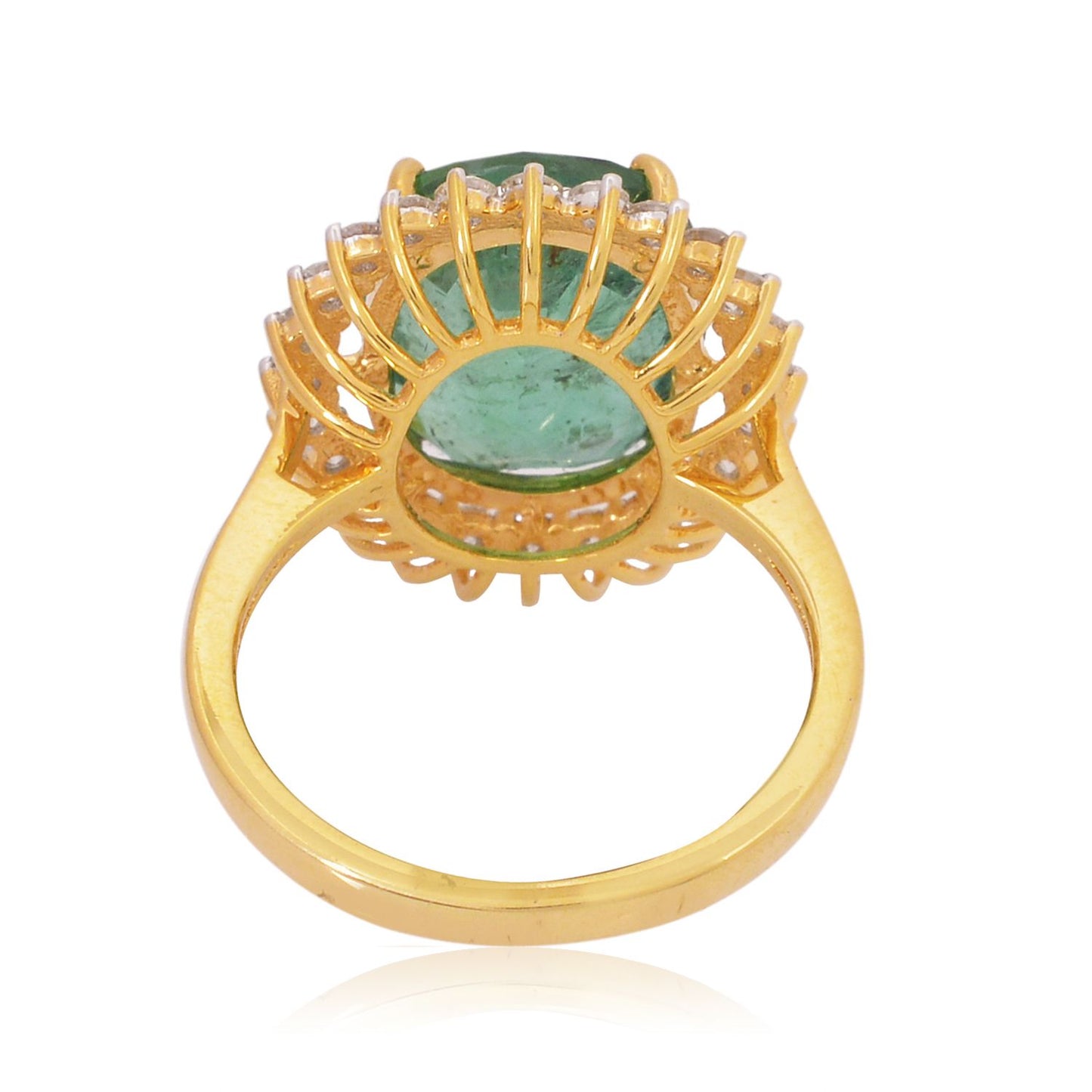 Solid 18Kt Yellow Gold SI Clarity HI Color Diamond Emerald Gemstone Ring