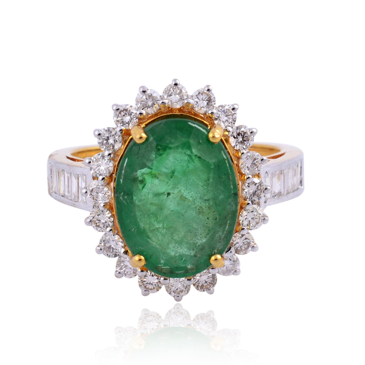 Real 6.25Ct. Oval Emerald Gemstone Cocktail Ring Diamond 18k Yellow Gold Jewelry