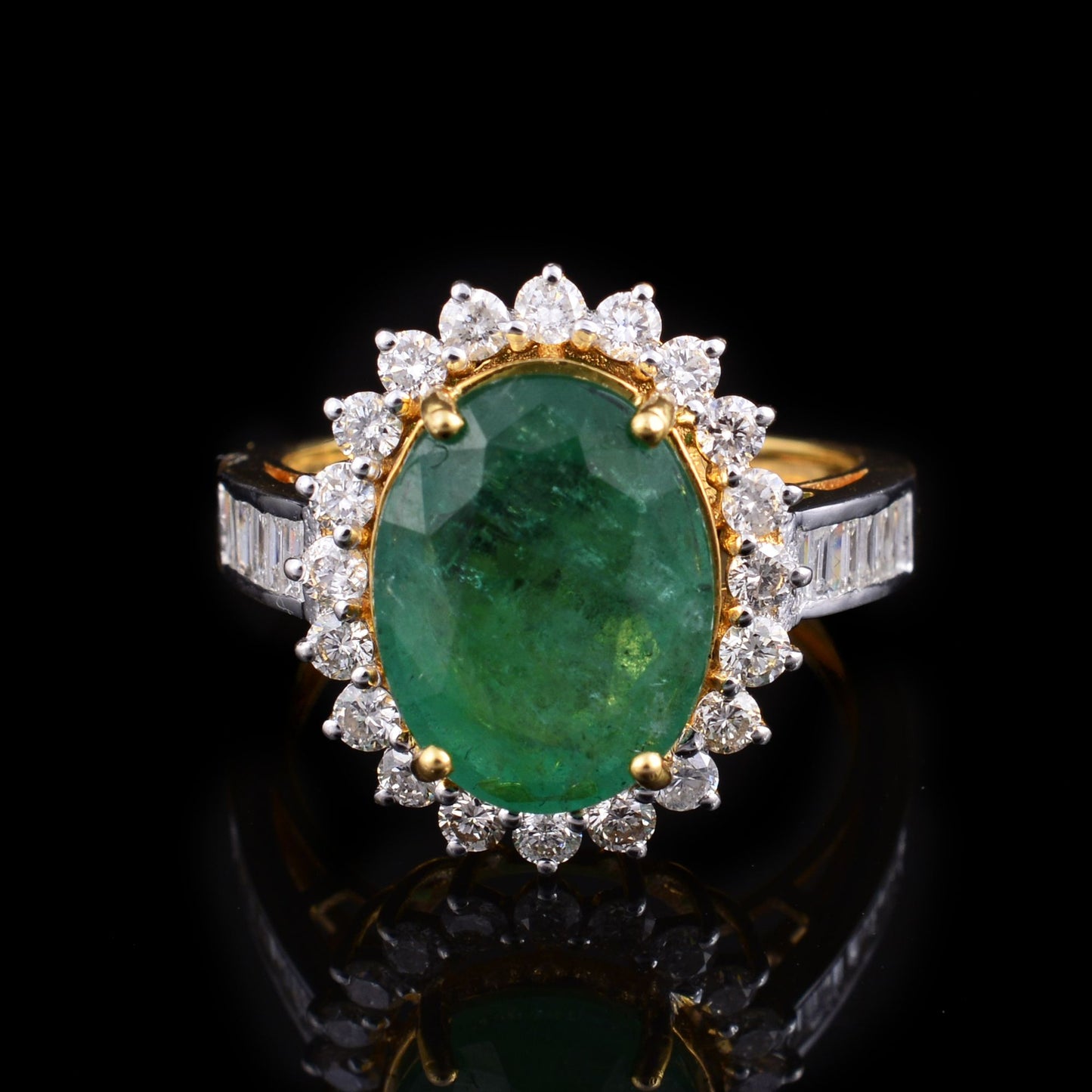 Real 6.25Ct. Oval Emerald Gemstone Cocktail Ring Diamond 18k Yellow Gold Jewelry