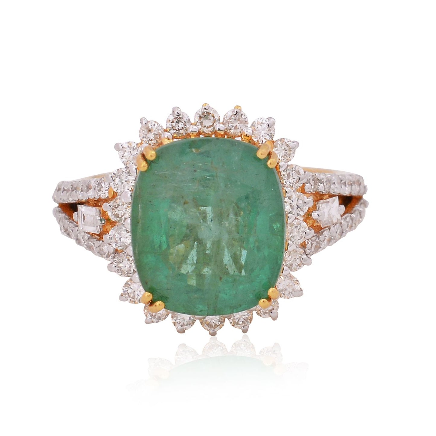 Solid 18Kt Yellow Gold SI Clarity HI Color Diamond Emerald Gemstone Ring