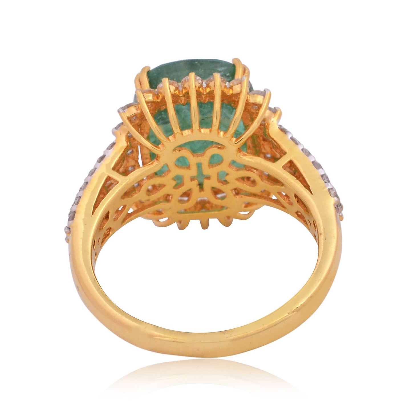 Solid 18Kt Yellow Gold SI Clarity HI Color Diamond Emerald Gemstone Ring