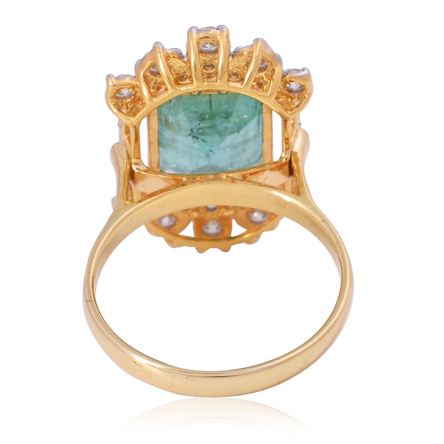 Real Emerald Gemstone Ring SI Clarity HI Color 18Kt Yellow Gold Jewelry