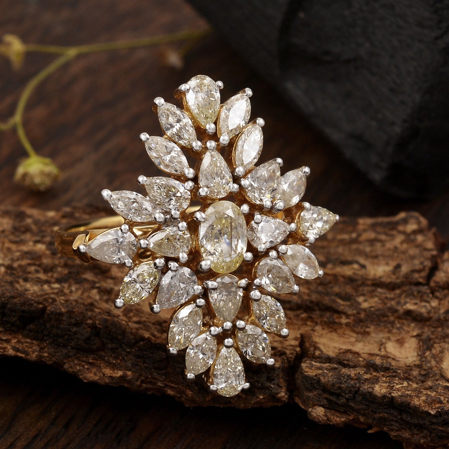 Natural 2.80 Ct SI/Hi Marquise Pear Oval Diamond Cluster Fine Ring 18k Rose Gold Handmade Jewelry