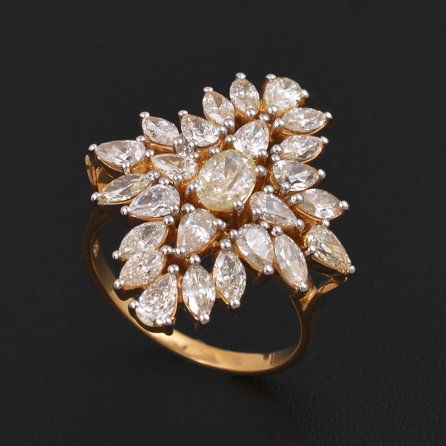 Natural 2.80 Ct SI/Hi Marquise Pear Oval Diamond Cluster Fine Ring 18k Rose Gold Handmade Jewelry