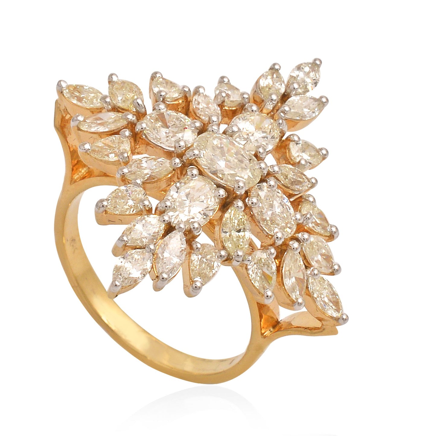 SI Clarity HI Color Marquise Pear Oval Diamond Cluster Fine Ring 18k Yellow Gold